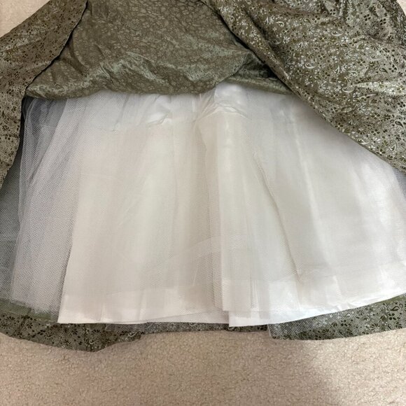 Vintage 1950s Strapless Brocade Party Dress XS Olive Paisley Cupcake Gown Prom - Picture 5 of 12